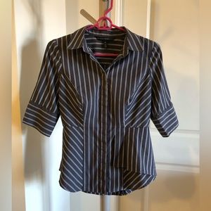 White House Black Market Striped Button Down Shirt Short Sleeve Size Petite M